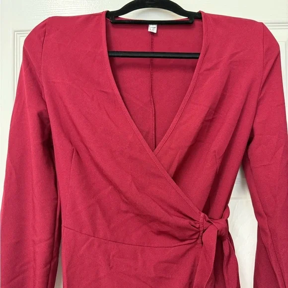 Nagoo Women’s Burgundy Red Ruffled Wrap Dress Size S - Picture 3 of 13